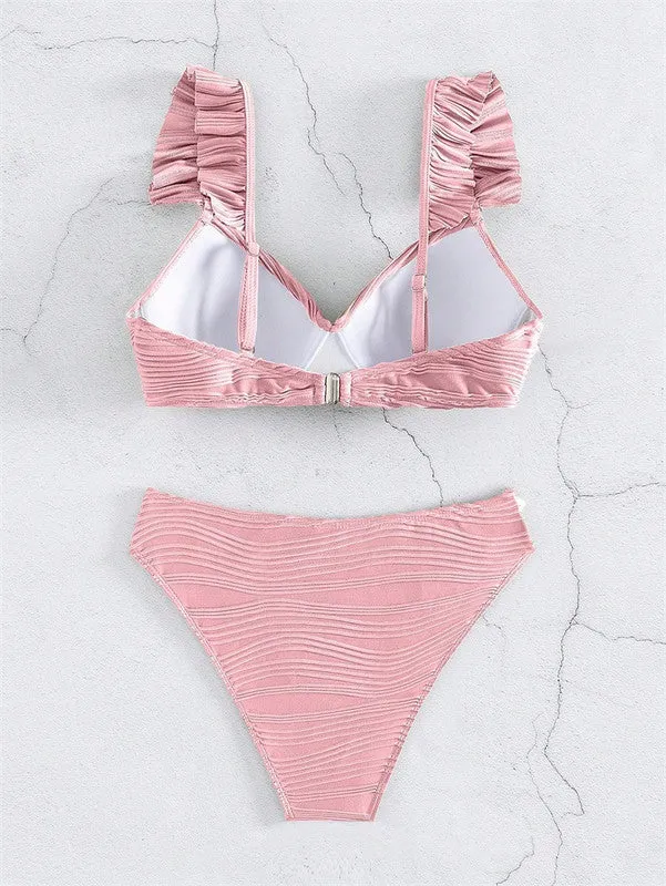 Einfarbiges Twist-Bikini-Set