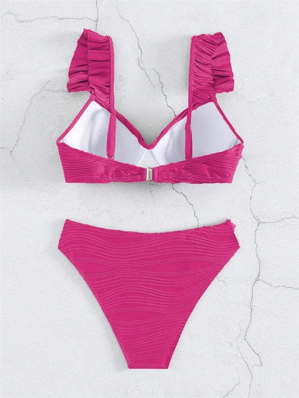 Einfarbiges Twist-Bikini-Set