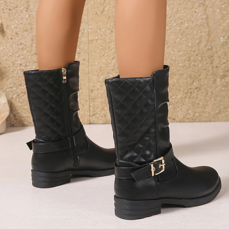 Sophie | Elegante Mid-Calf-Stiefel mit Schnallen und gerafftem Schaft