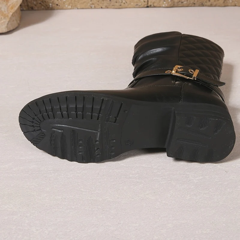 Sophie | Elegante Mid-Calf-Stiefel mit Schnallen und gerafftem Schaft