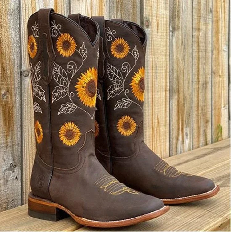 Nina | Sonnenblumen-Cowboy-Stiefel im Western-Stil