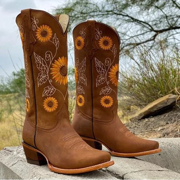 Nina | Sonnenblumen-Cowboy-Stiefel im Western-Stil