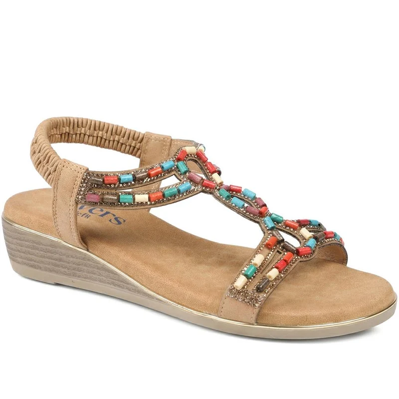 Wide Fit Jewelled Elastic Fit Sandals - BAIZH43048 / 329 372