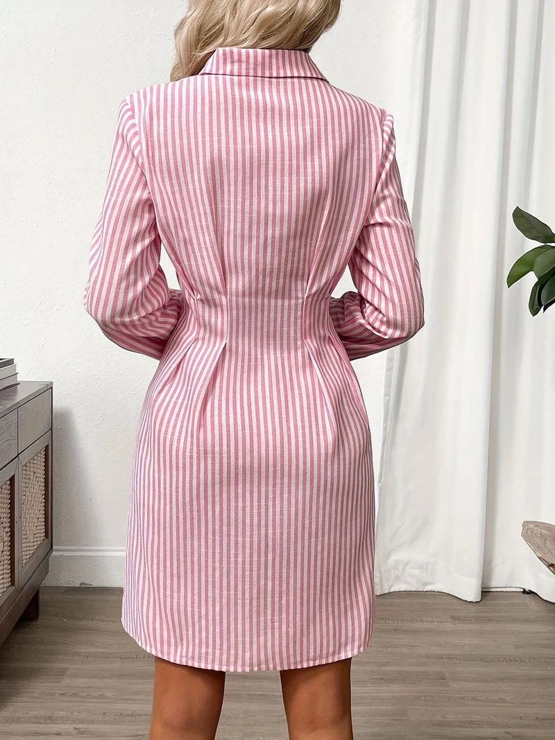 Damen gestreiftes Hemdblusenkleid mit Knopfleiste