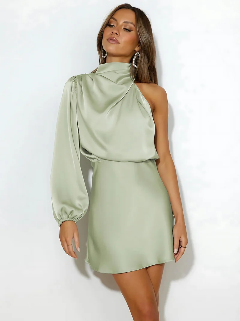 Eline Damen One Shoulder Satin Kleid