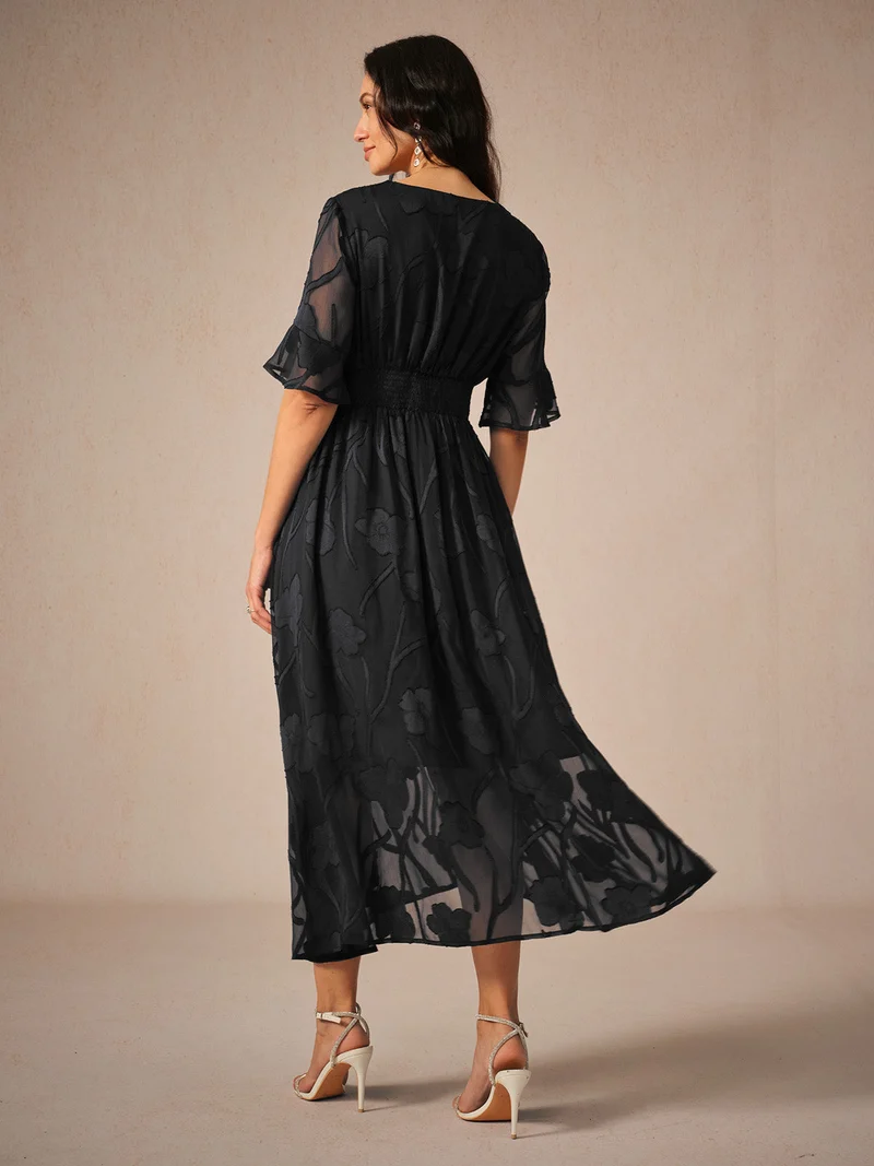 Aishana Damen kurzarm bedrucktes Midi Kleid
