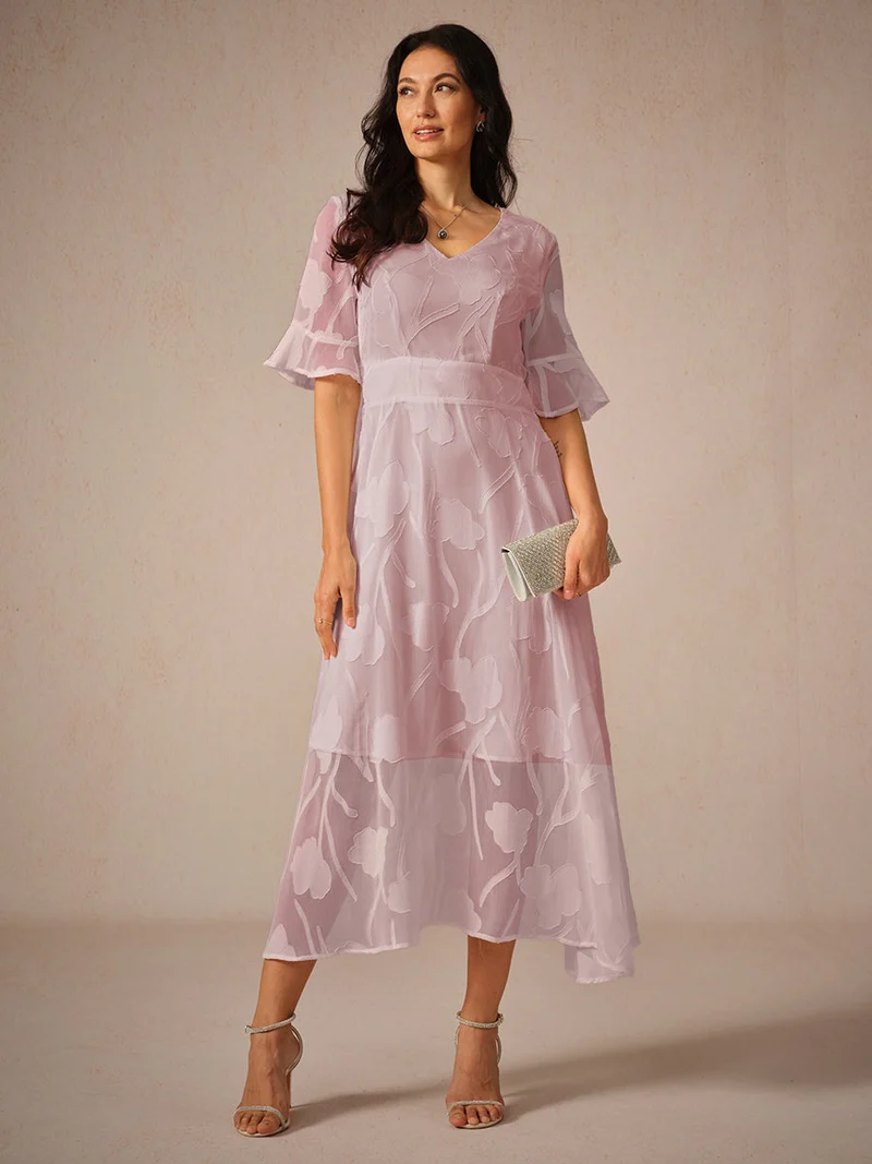 Aishana Damen kurzarm bedrucktes Midi Kleid