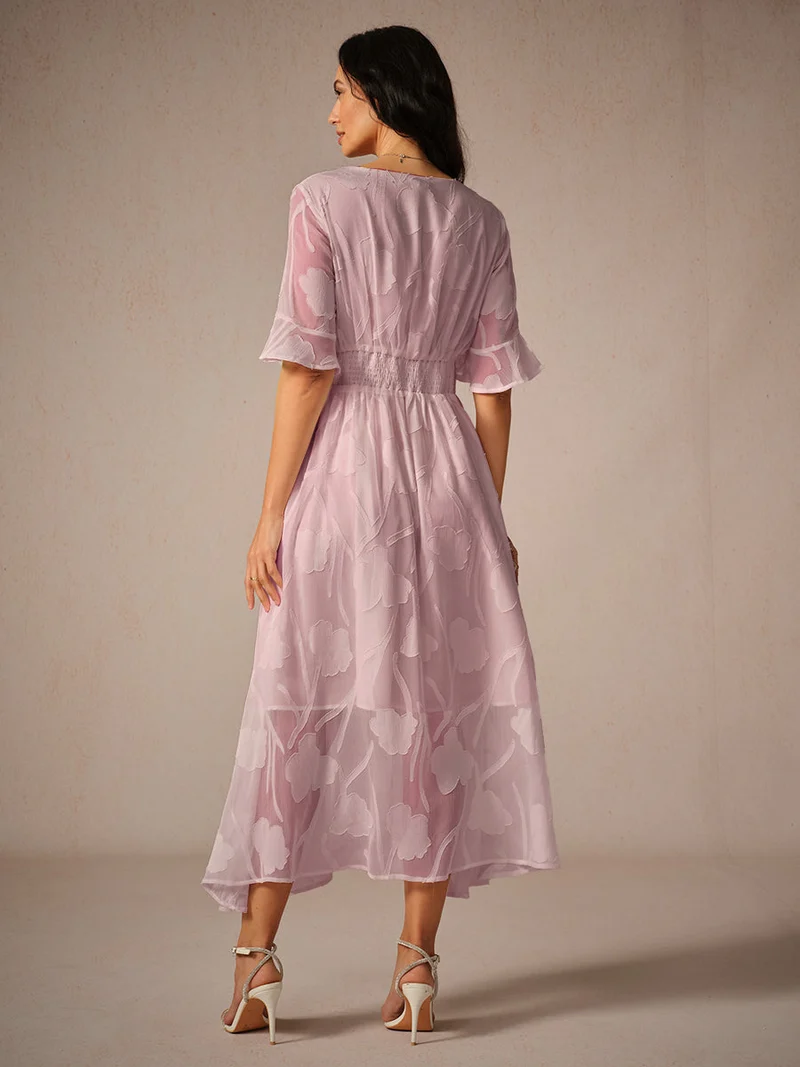 Aishana Damen kurzarm bedrucktes Midi Kleid