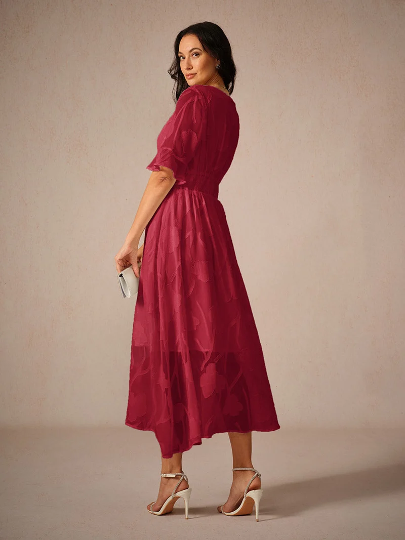 Aishana Damen kurzarm bedrucktes Midi Kleid