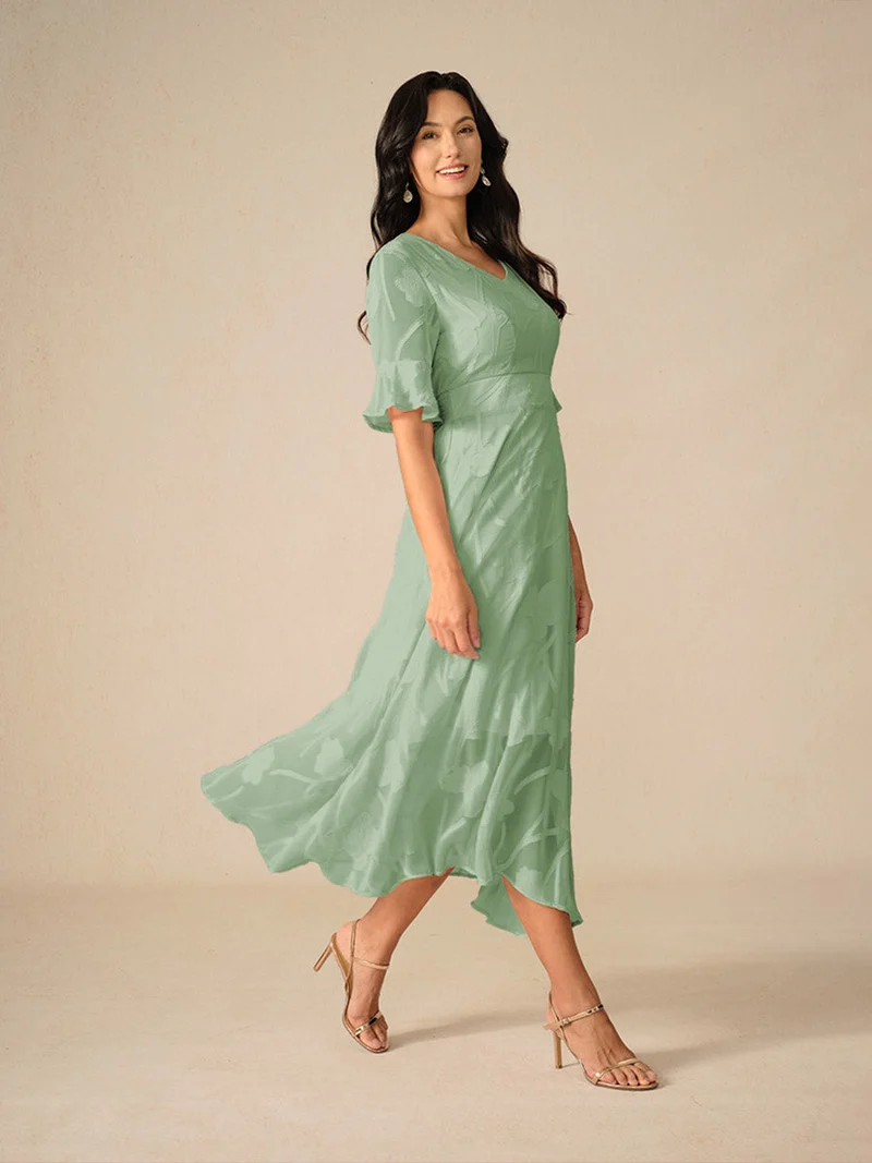 Aishana Damen kurzarm bedrucktes Midi Kleid