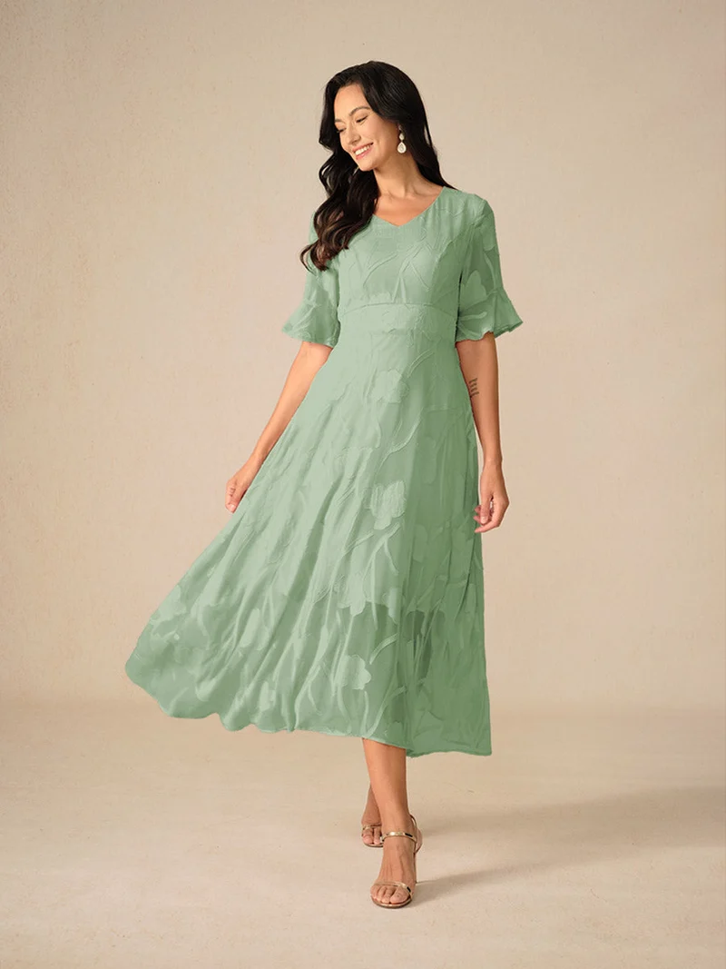 Aishana Damen kurzarm bedrucktes Midi Kleid