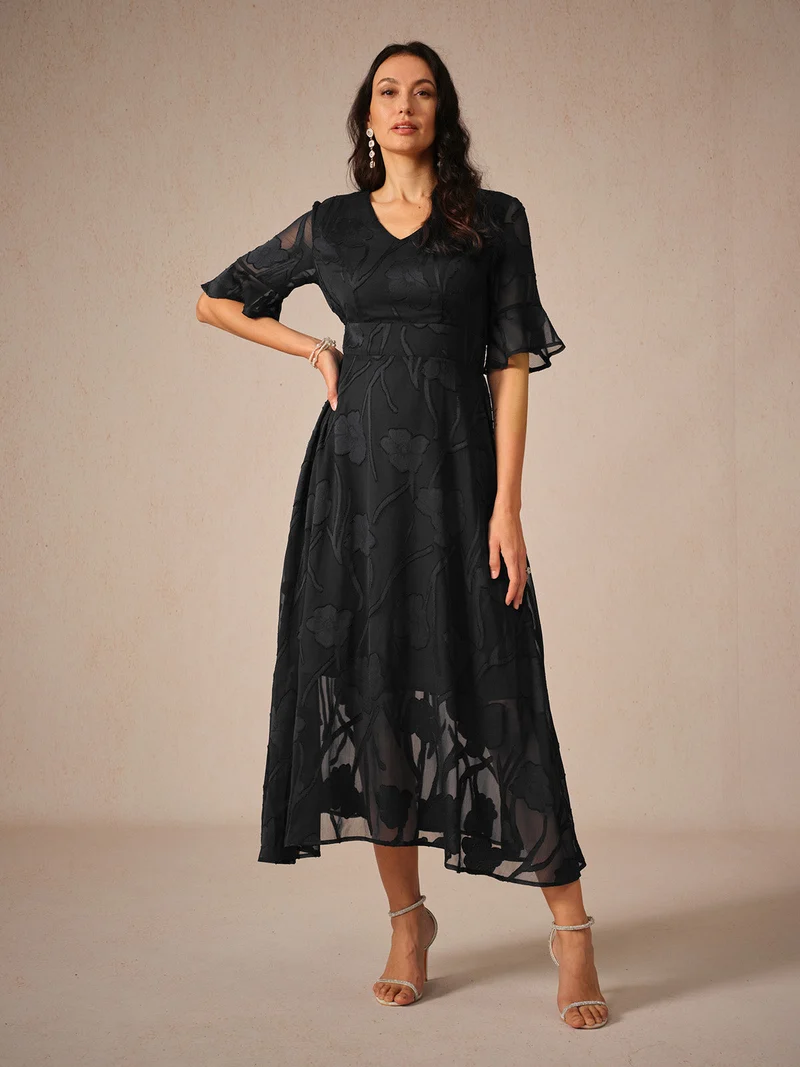 Aishana Damen kurzarm bedrucktes Midi Kleid