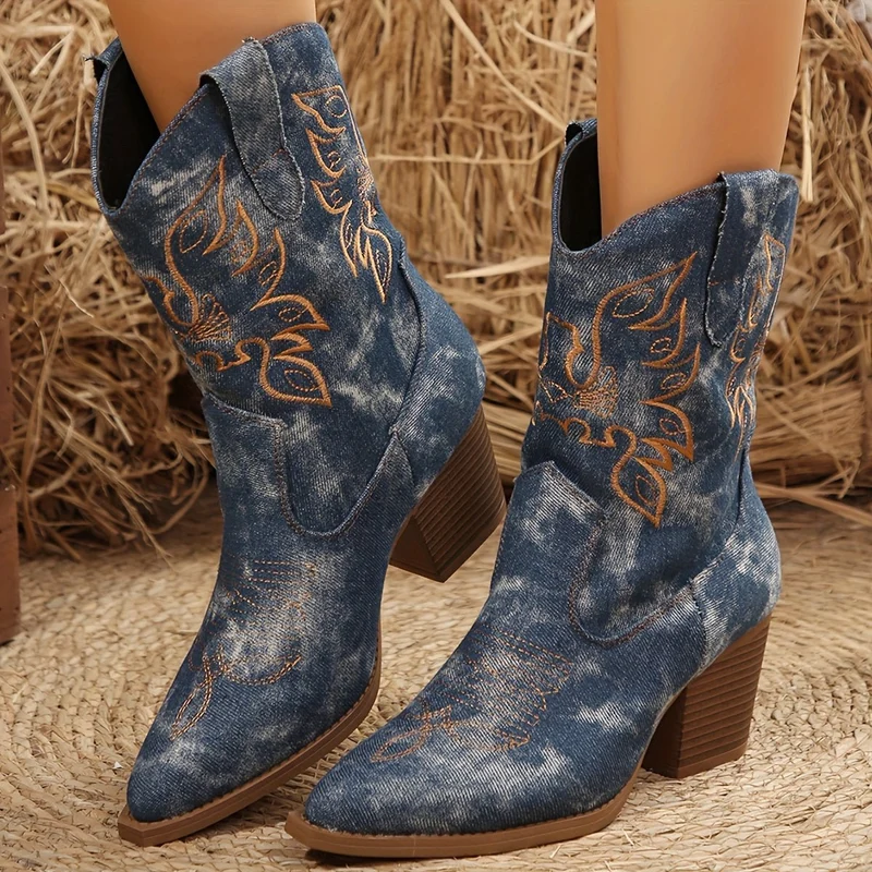 Emilia | Elegante Cowboy-Stiefel mit Blumenstickerei