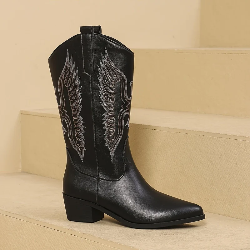 Charlotte | Elegante Cowboy-Stiefel mit Flügelstickerei