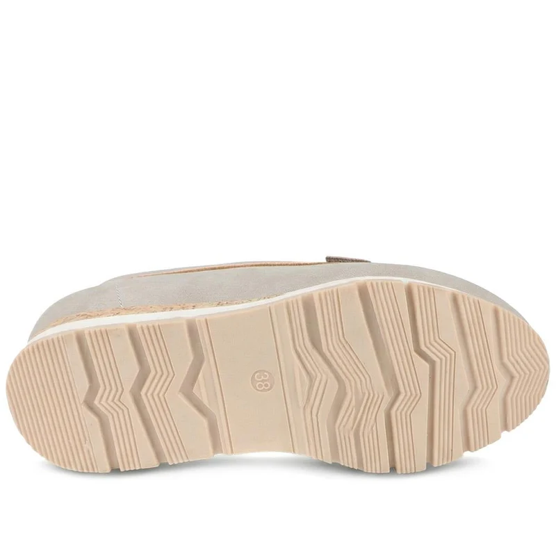 Wide Fit Memory Foam Wedged Loafers - WBINS43073 / 329 003 - Beige