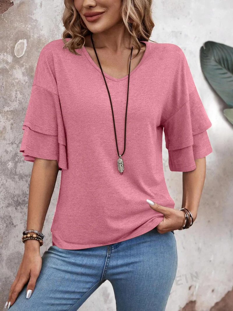 Ella | Halbarm-Bluse mit V-Ausschnitt