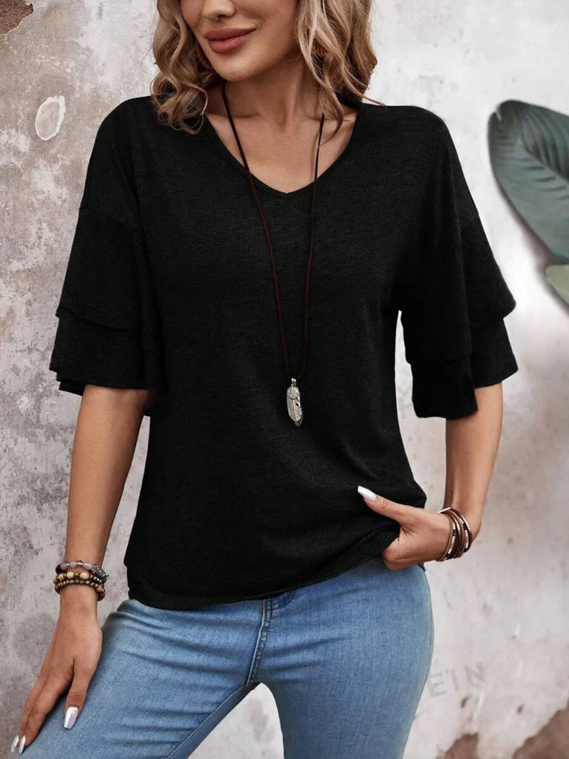 Ella | Halbarm-Bluse mit V-Ausschnitt