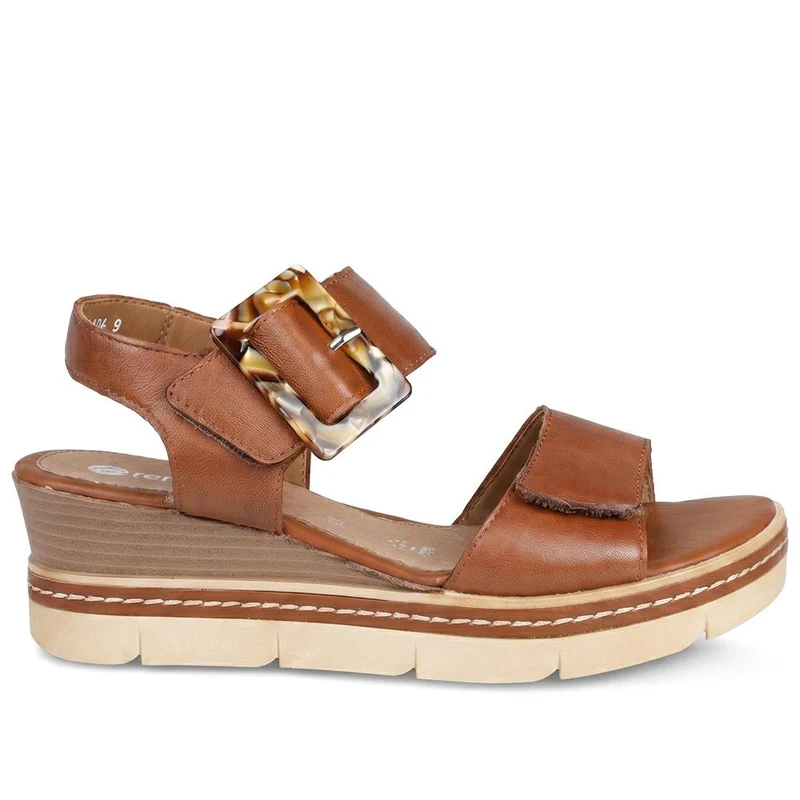 Remonte Dual Fasten Leather Wedge Heel Sandals - DRS43512 / 329 363 - Tan