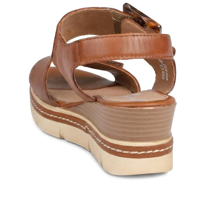 Remonte Dual Fasten Leather Wedge Heel Sandals - DRS43512 / 329 363 - Tan