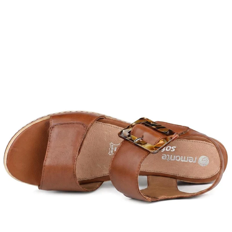 Remonte Dual Fasten Leather Wedge Heel Sandals - DRS43512 / 329 363 - Tan