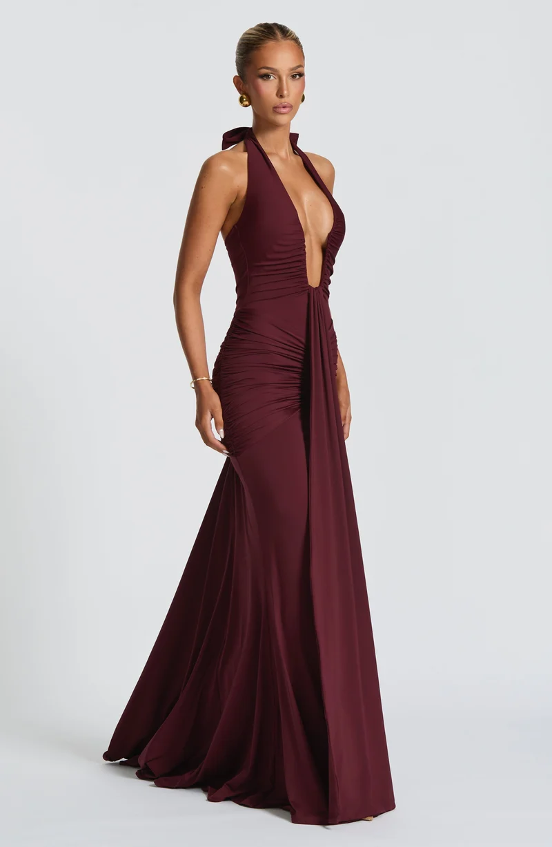 Rhea - Drapiertes Jersey-Maxikleid