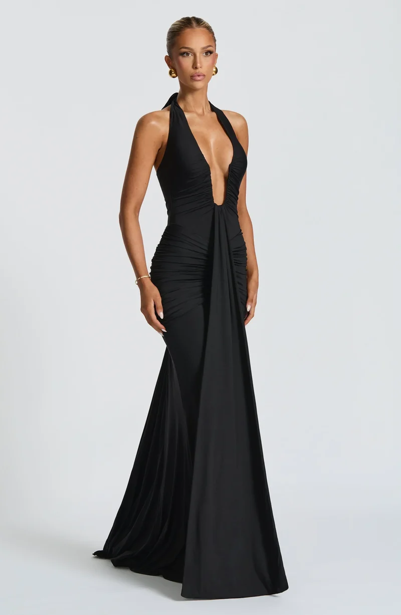 Rhea - Drapiertes Jersey-Maxikleid