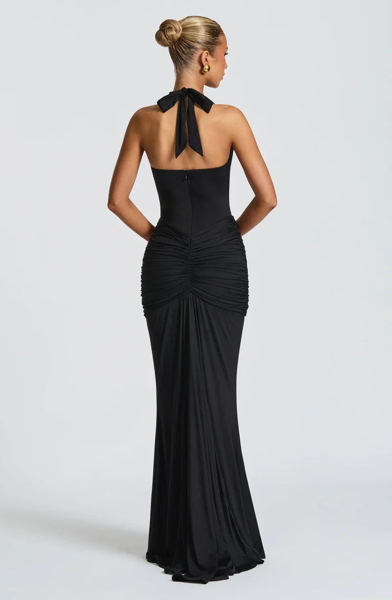 Rhea - Drapiertes Jersey-Maxikleid