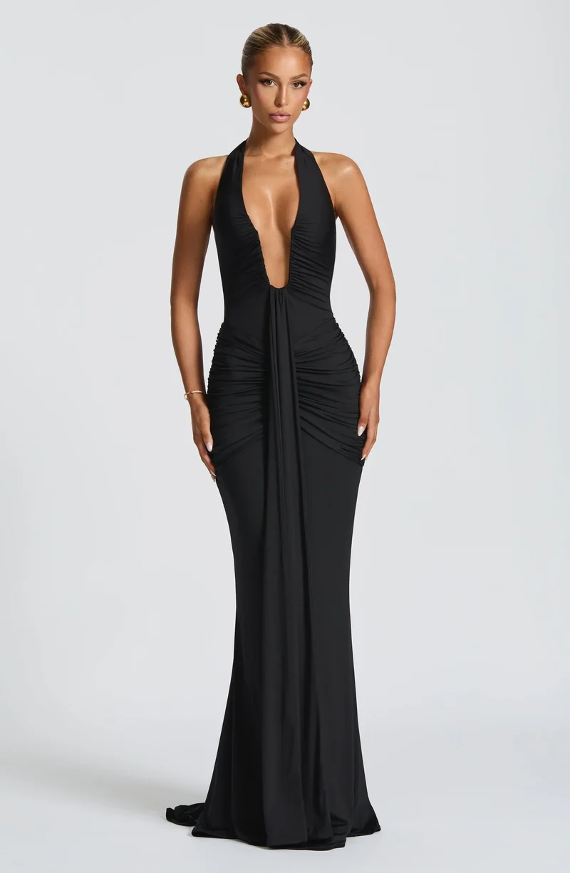 Rhea - Drapiertes Jersey-Maxikleid