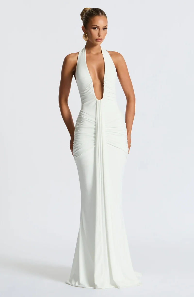 Rhea - Drapiertes Jersey-Maxikleid