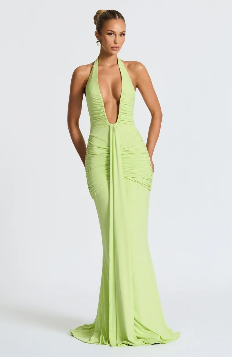Rhea - Drapiertes Jersey-Maxikleid