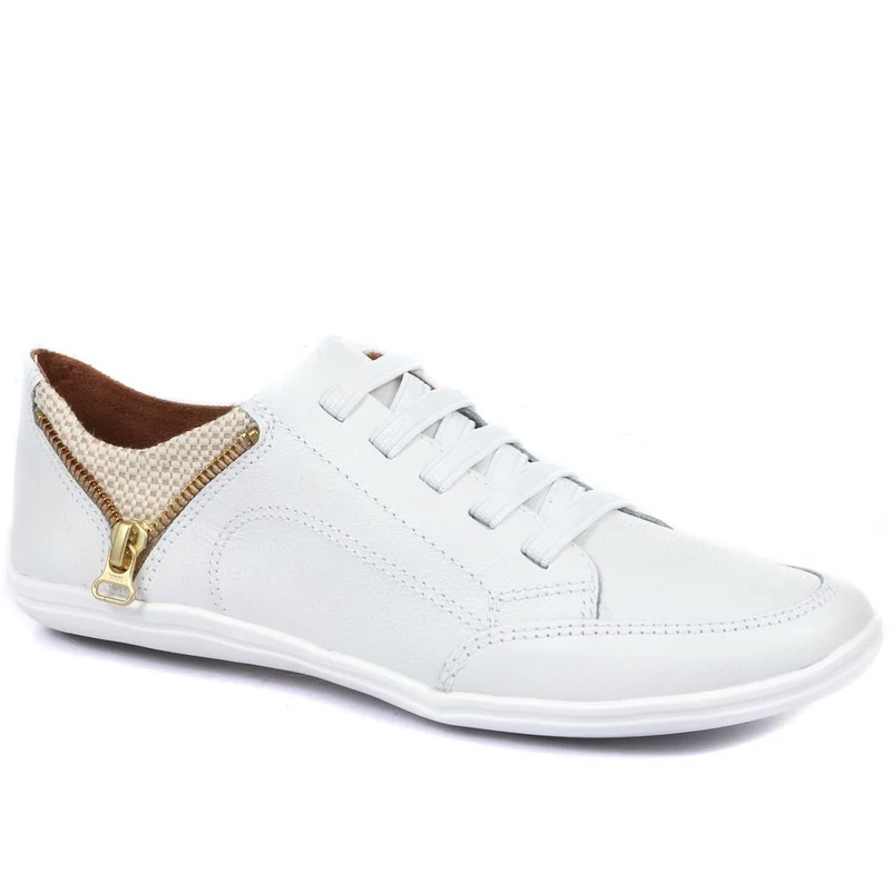 Leather Trainer with Zip Detail - BOT25018 / 309 566 - White