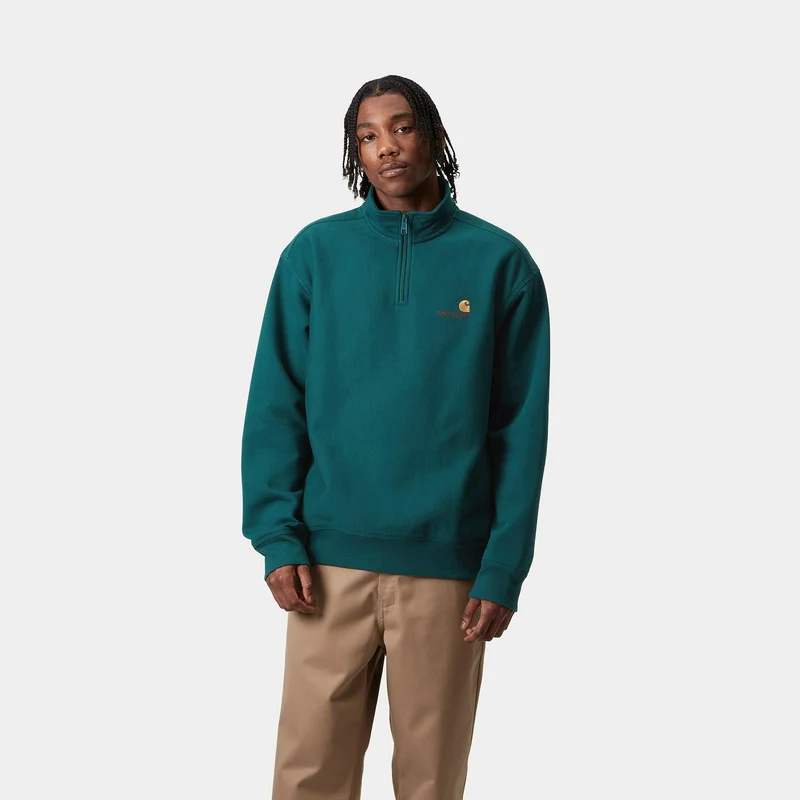 Carhartt WIP Herren Halb-Zip-Reißverschluss American Script Sweatshirt - Malachit