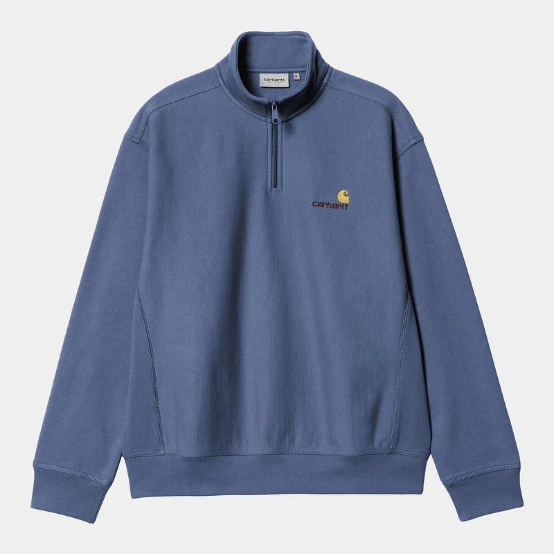 Carhartt WIP Herren Halb-Zip-Reißverschluss American Script Sweatshirt - Blaue Iris