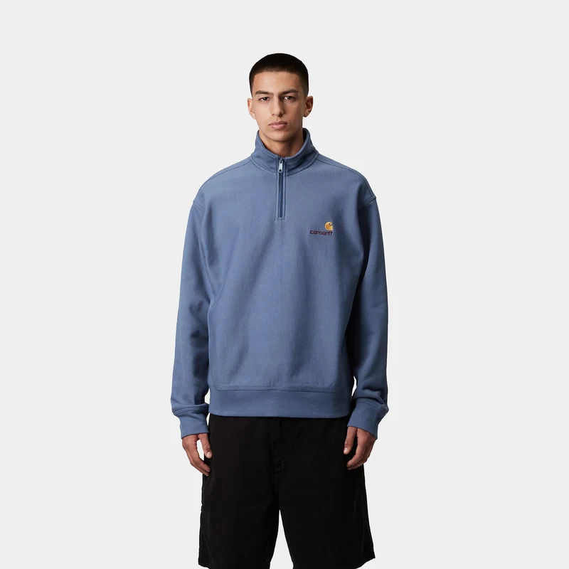 Carhartt WIP Herren Halb-Zip-Reißverschluss American Script Sweatshirt - Blaue Iris