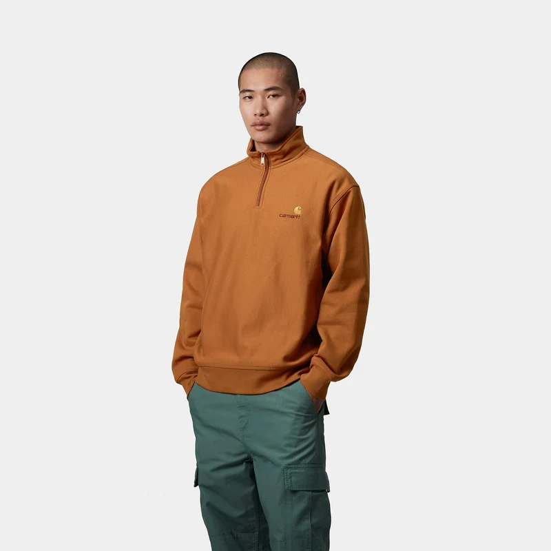 Carhartt WIP Herren Halb-Zip-Reißverschluss American Script Sweatshirt - Sienna