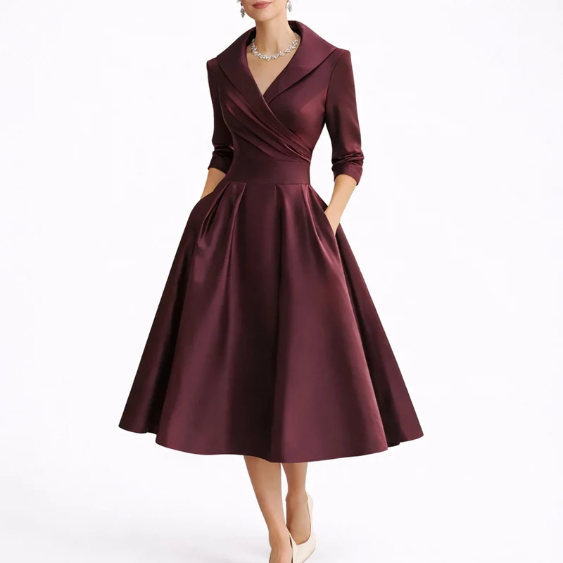 Nadine | Herbst-Hochzeitskleid Mit A-Linien-Schnitt, V-Ausschnitt Und Taschen