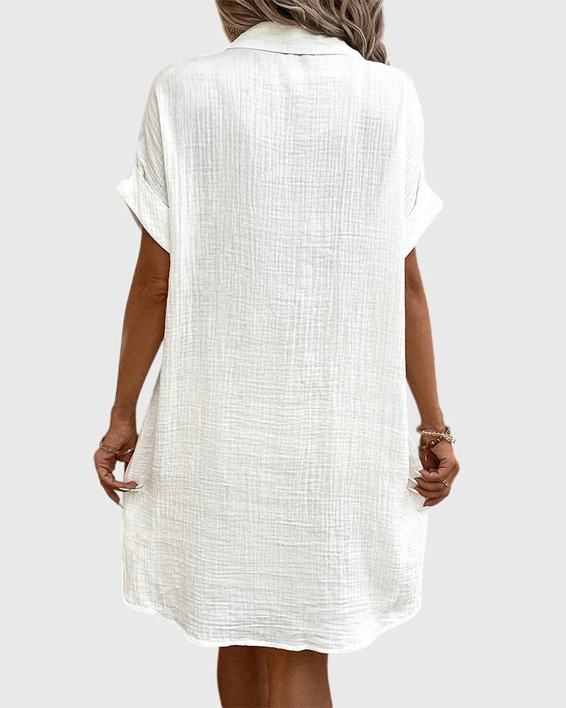 Locker geschnittenes Sommerkleid mit Knopfleiste – Midikleid Kurzarm Polokleid