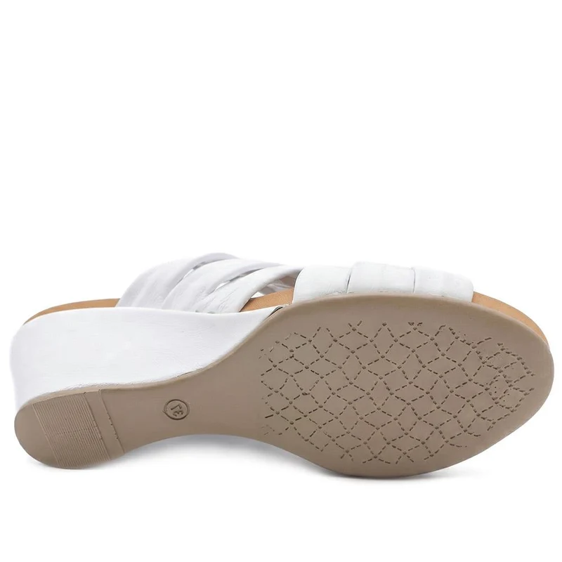 Bellissimo Leather Peep Toe Mule Sandals - BELMET43002 / 329 219 - White