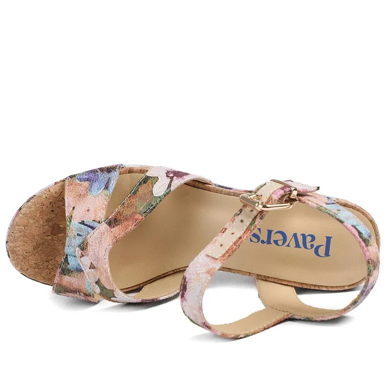 Patterned Cork Wedge Platform Sandals - WBINS43096 / 329 374 - Floral
