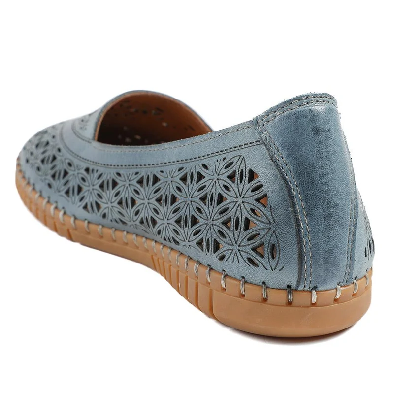 Leather Laser Cut Pumps - KARY43001 / 328 826 - Denim