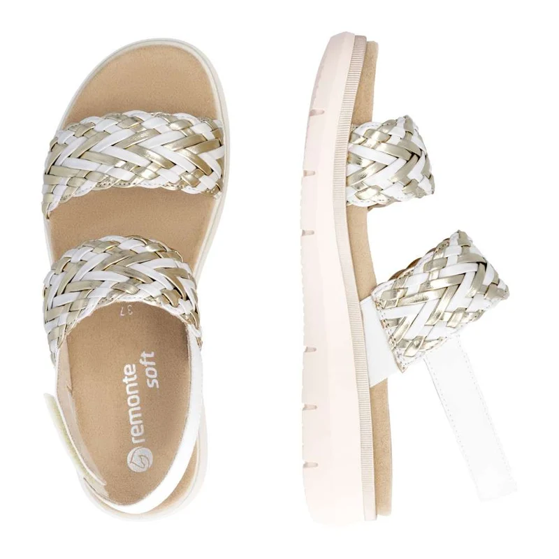 Remonte Damenmode Sandale mit gewebtem Riemen - Gold