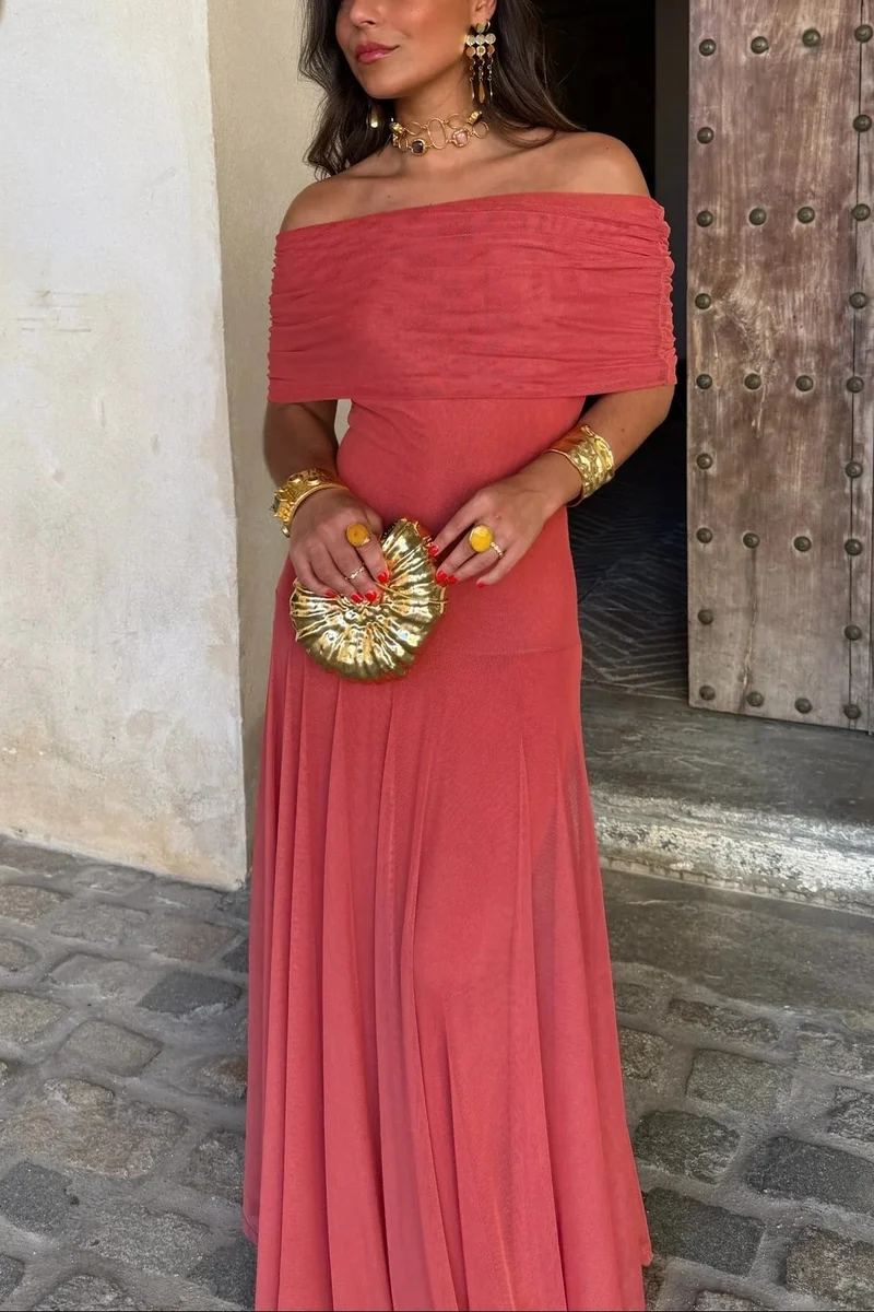 Brittany Damen One-Shoulder Mesh-Maxikleid für den Sommer