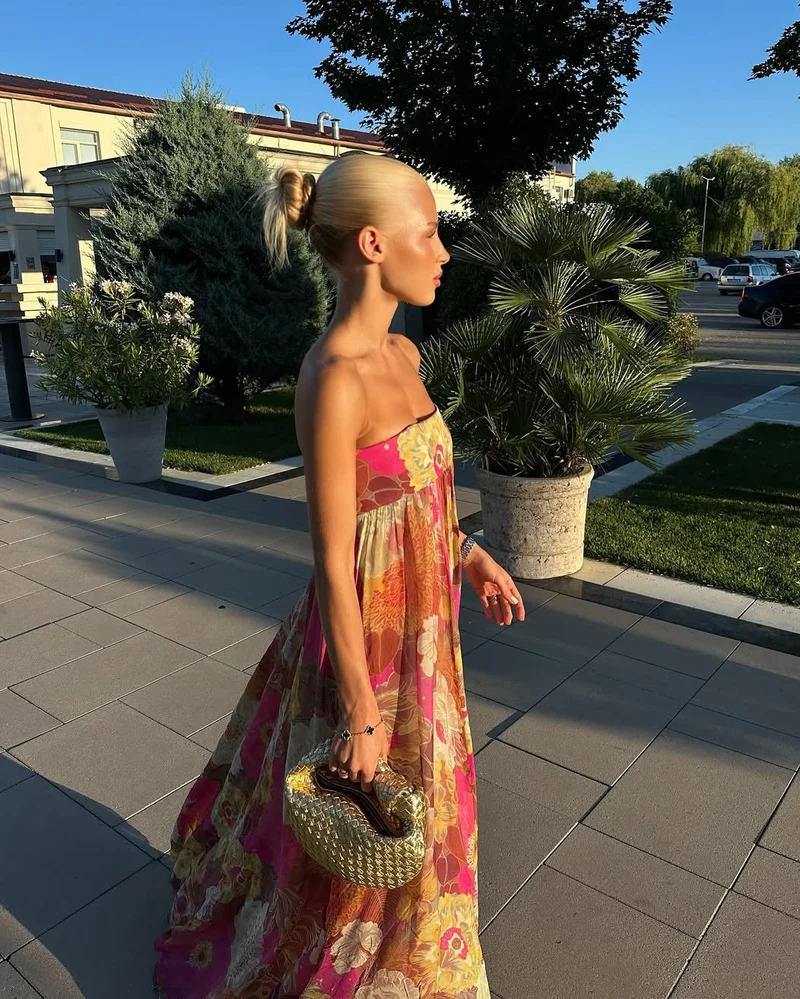 Maelynn Damen geblümtes Strapless Maxikleid