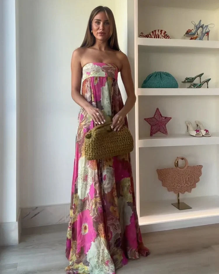 Maelynn Damen geblümtes Strapless Maxikleid