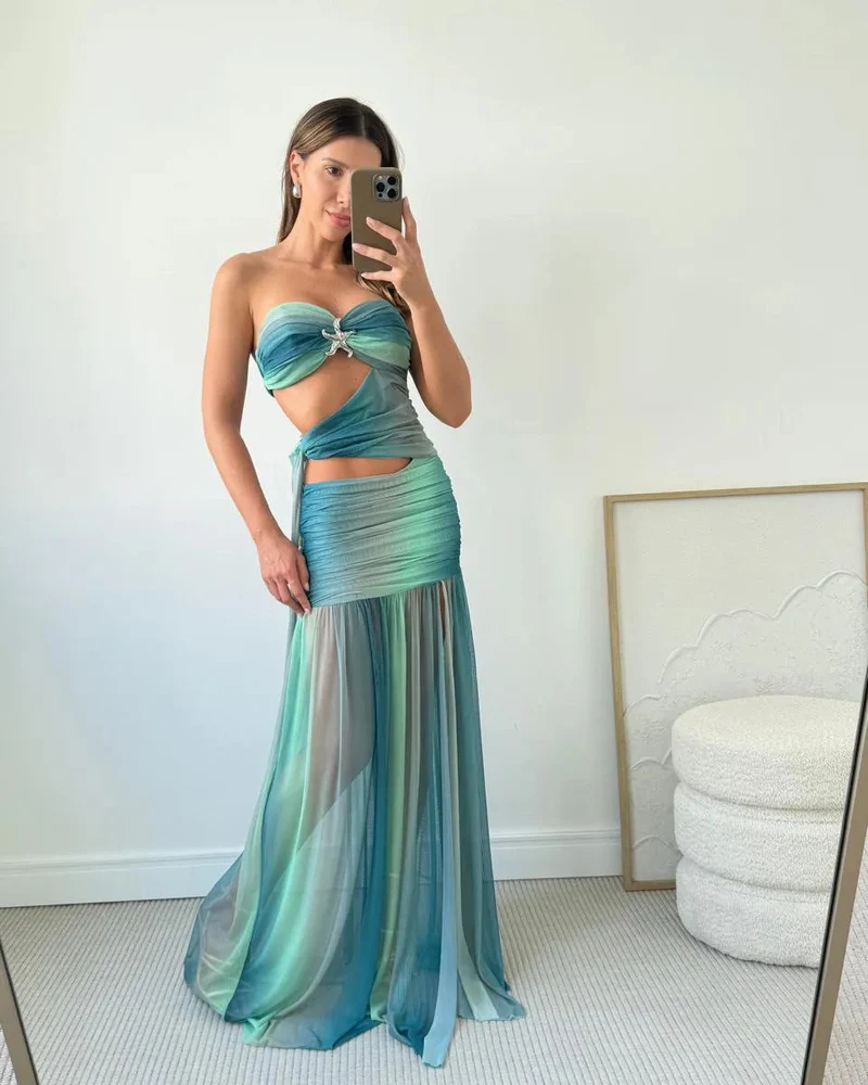 Wren Damen Strapless Maxikleid aus Mesh mit Cut-Out
