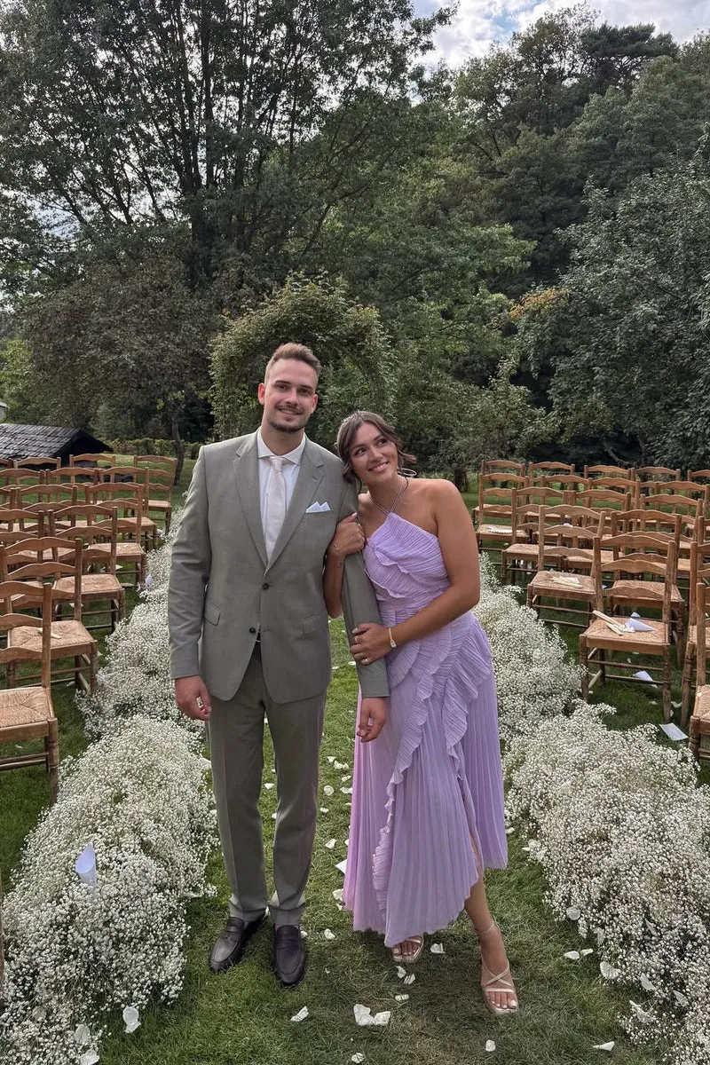 Eliza Damen plissiertes Rüschen-Maxikleid