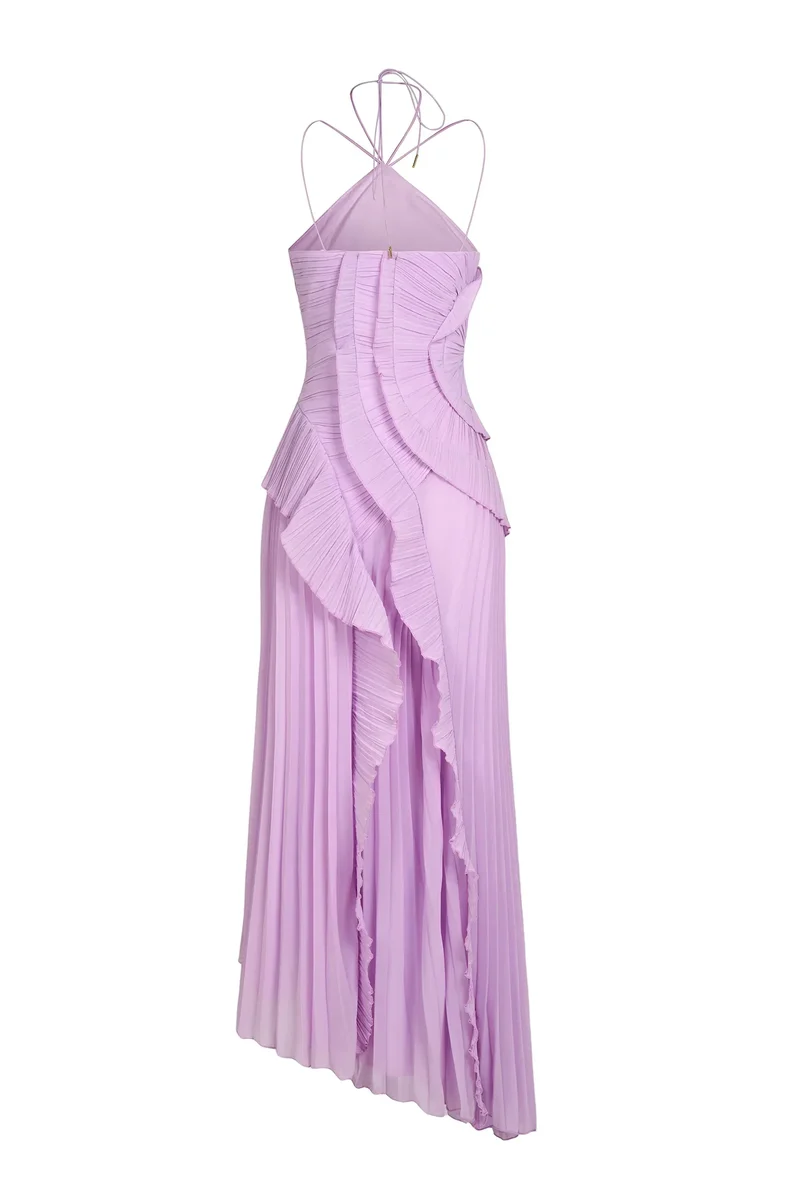 Eliza Damen plissiertes Rüschen-Maxikleid