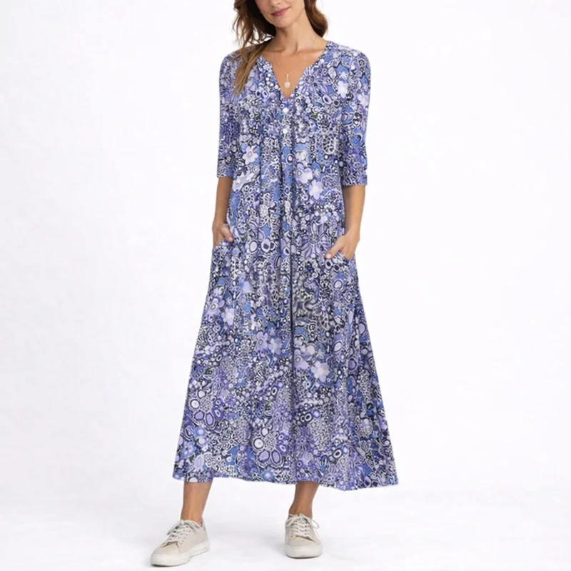 Clara | Florales Herbst-Hochzeitskleid Mit V-Ausschnitt Und Midi-Länge