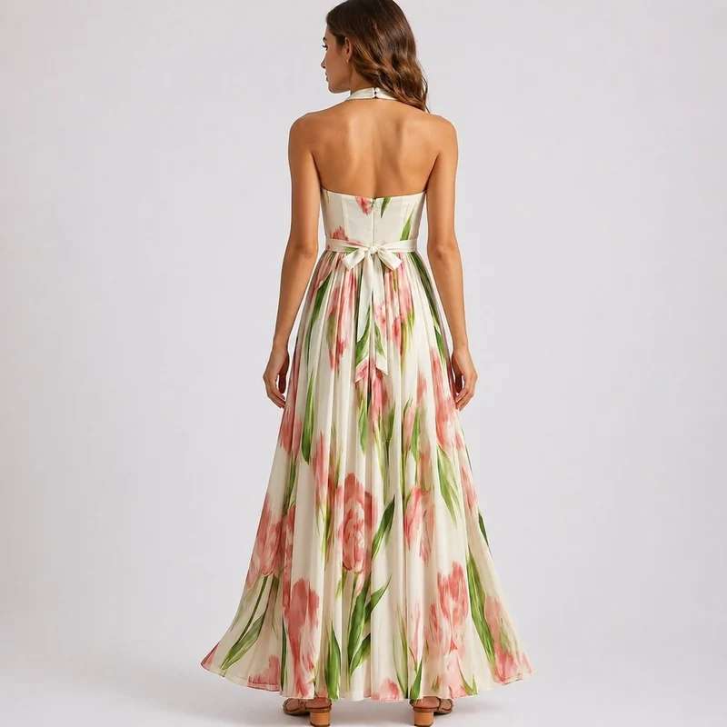 Isabelle | Aquarellfarbenes Herbst-Hochzeitskleid Mit Neckholder