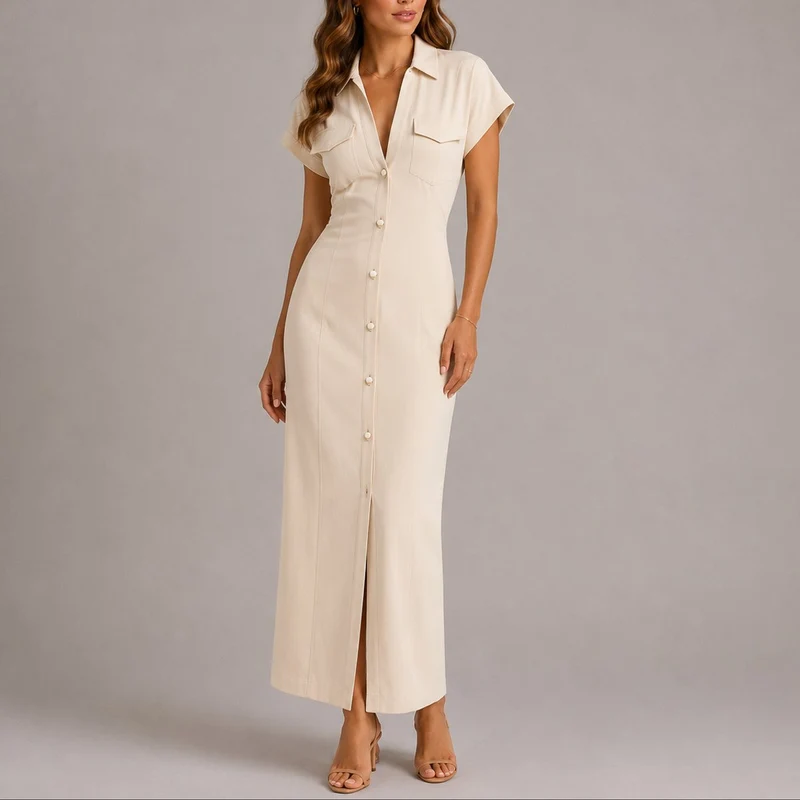 Theresa | Herbst-Hochzeitskleid Mit Raffinierter Taillenraffung Und Knopfleiste